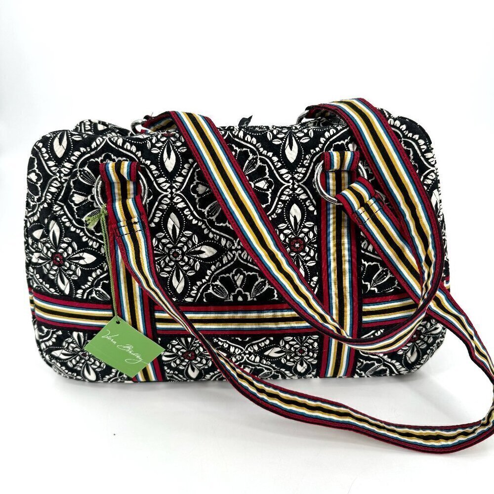 Vera Bradley Black White Quilted Squared Away Barcelona Travel School Bag NEW